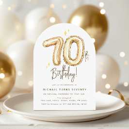 Invitación Fiesta de cumpleaños número 70 de globo dorado tre