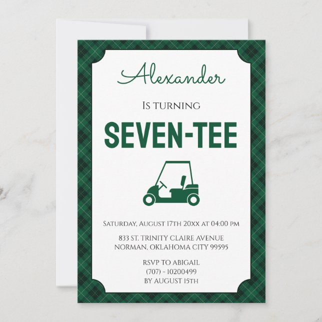 Invitación Fiesta de Cumpleaños número 70 de Golf de Gingham  (Anverso)