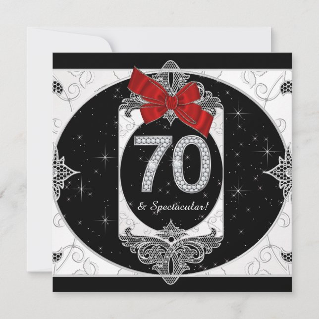 Invitación Fiesta de cumpleaños número 70 de mujer de rojo y  (Anverso)