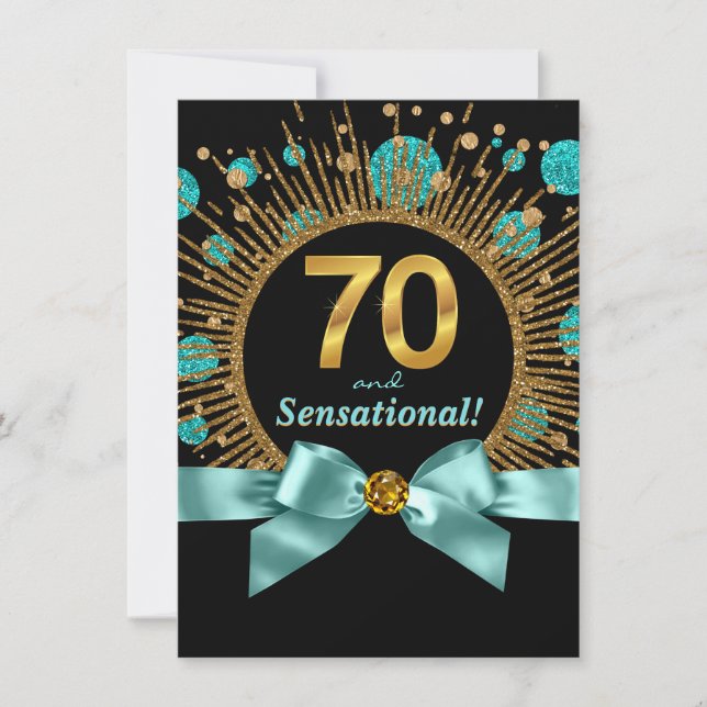 Invitación Fiesta de cumpleaños número 70 de mujeres Verde az (Anverso)