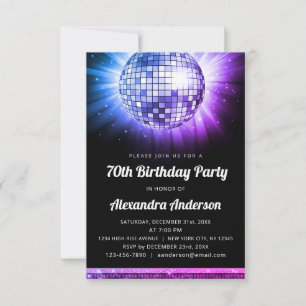 Invitación Fiesta de cumpleaños número 70 de Purple 70th Disc