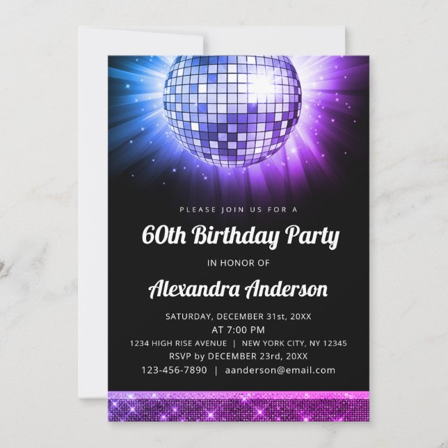 Invitación Fiesta de cumpleaños número 70 de Purple Pink 60,  (Anverso)