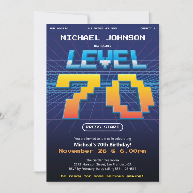 Invitación Fiesta de cumpleaños número 70 de Retro 80 (Anverso)