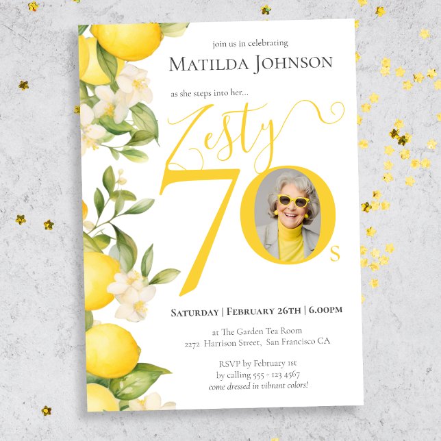 Invitación Fiesta de cumpleaños número 70 de Zesty Lemon Phot (Mockup View)