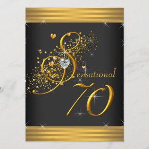 Invitación Fiesta de cumpleaños número 70 elegante en negro y