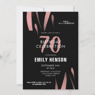 Invitación Fiesta de cumpleaños número 70 elegante en negro y