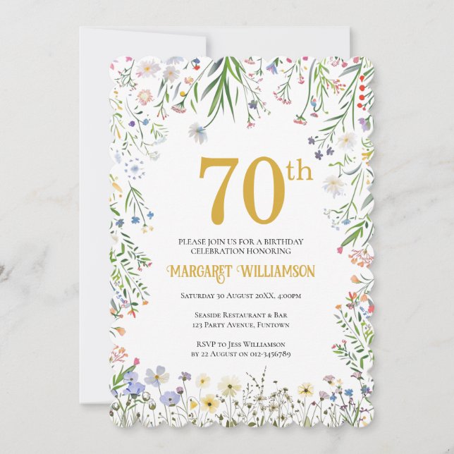 Invitación Fiesta de cumpleaños número 70 en el jardín  (Anverso)