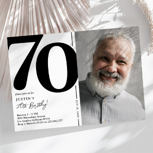 Invitación Fiesta de cumpleaños número 70 en foto en blanco y