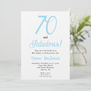 Invitación Fiesta de cumpleaños número 70 fabulosa y azul árt