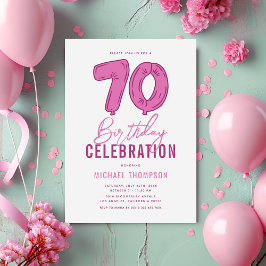 Invitación Fiesta de cumpleaños número 70 femenina rosa