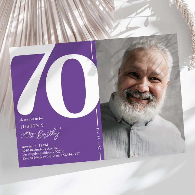 Invitación Fiesta de Cumpleaños número 70 Foto Morada (Subido por el creador)