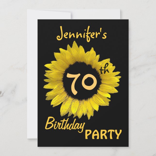 Invitación Fiesta de cumpleaños número 70 Girasol amarillo (Anverso)