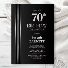 Invitación Fiesta de cumpleaños número 70 Gris Negro con Raya