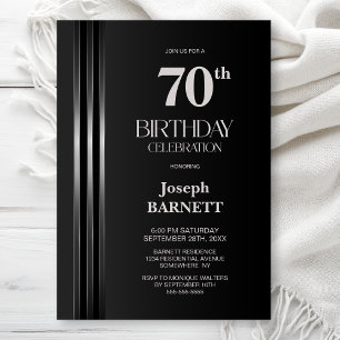 Invitación Fiesta de cumpleaños número 70 Gris Negro con Raya