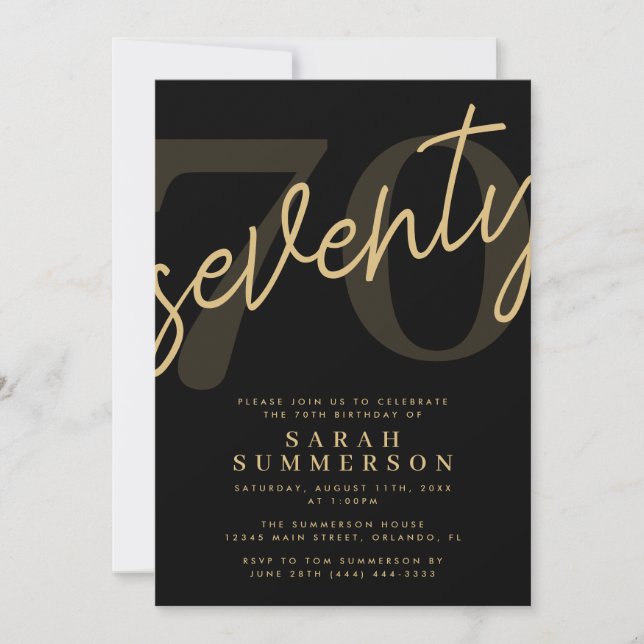 Invitación Fiesta de Cumpleaños número 70 Moderno Script Sixt (Anverso)