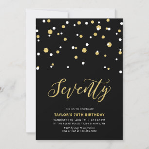Invitación Fiesta de cumpleaños número 70 Simple Negro y Dora