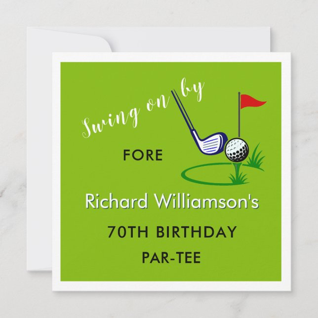 Invitación Fiesta de cumpleaños número 70 tema de golf para h (Anverso)