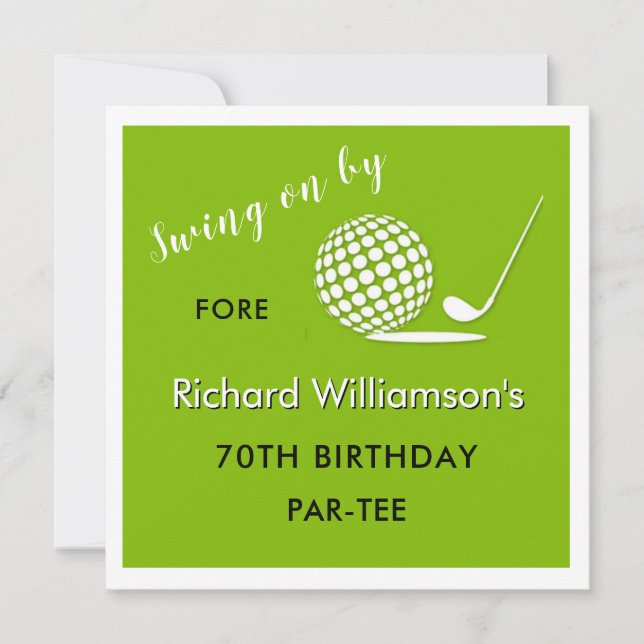 Invitación Fiesta de cumpleaños número 70 tema de golf para h (Anverso)