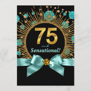Invitación Fiesta de cumpleaños número 70 Verde azulado Azul 