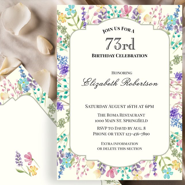 Invitación Fiesta de cumpleaños número 73 con flores silvestr (Subido por el creador)