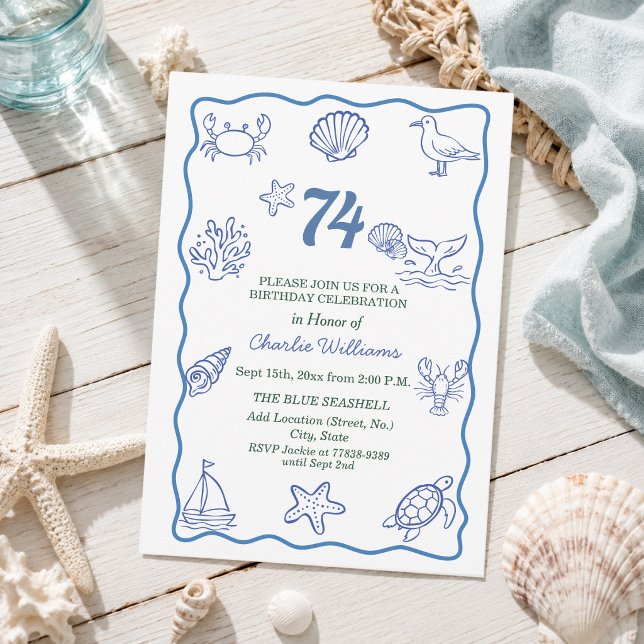 Invitación Fiesta de cumpleaños número 74 con vida marina dib (Subido por el creador)