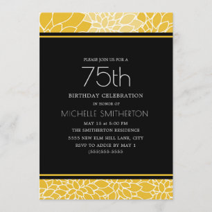 Invitación Fiesta de cumpleaños número 75 Amarillo Blanco Flo