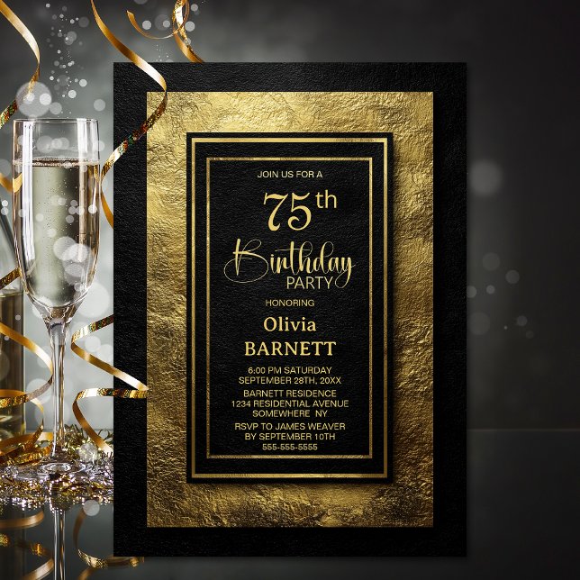 Invitación Fiesta de cumpleaños número 75 con estilo en negro (Subido por el creador)