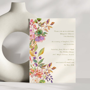 Invitación Fiesta de cumpleaños número 75 con flores de acuar