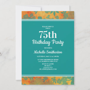 Invitación Fiesta de cumpleaños número 75 con flores naranjas