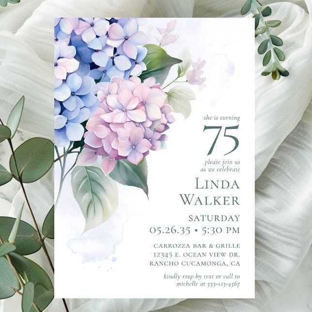 Invitación Fiesta de cumpleaños número 75 con Hortensias Azul (Subido por el creador)