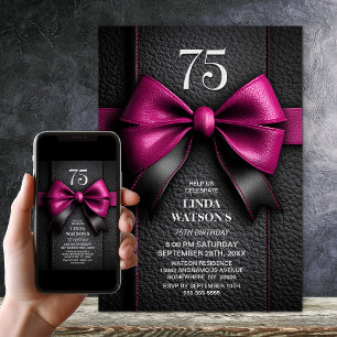 Invitación Fiesta de cumpleaños número 75 con lazo de cuero r