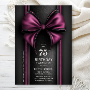 Invitación Fiesta de cumpleaños número 75 con lazo rosa elega