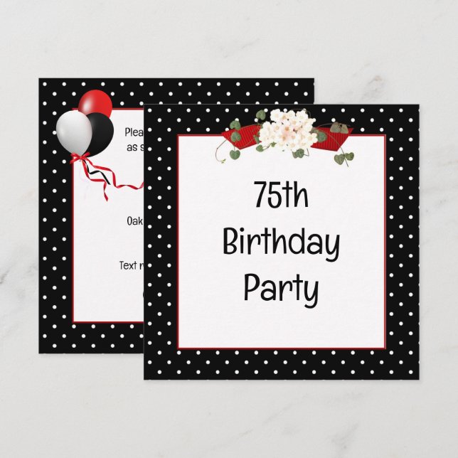 Invitación Fiesta de cumpleaños número 75 con lunares (Anverso / Reverso)