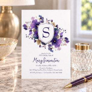 Invitación Fiesta de cumpleaños número 75 Cresta de monograma