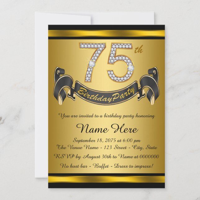 Invitación Fiesta de cumpleaños número 75 de Gold (Anverso)