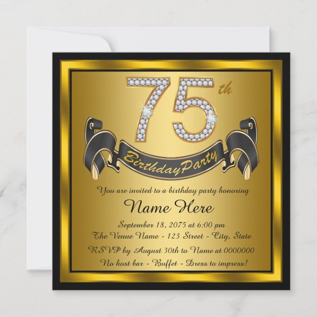 Invitación Fiesta de cumpleaños número 75 de Gold (Anverso)