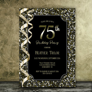Invitación Fiesta de cumpleaños número 75 de Green Sequins