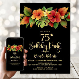 Invitación Fiesta de cumpleaños número 75 de Hibiscus Floral 