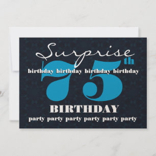 Invitación Fiesta de cumpleaños número 75 de SORPRESA, azul y