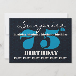 Invitación Fiesta de cumpleaños número 75 de SORPRESA, azul y