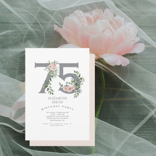 Invitación Fiesta de cumpleaños número 75 elegante con flores