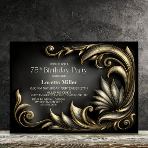 Invitación Fiesta de cumpleaños número 75 elegante en negro y