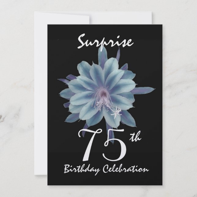 Invitación Fiesta de cumpleaños número 75 flor azul suave (Anverso)