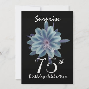 Invitación Fiesta de cumpleaños número 75 flor azul suave
