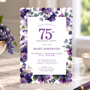 Invitación Fiesta de cumpleaños número 75 Flor Violeta Morada