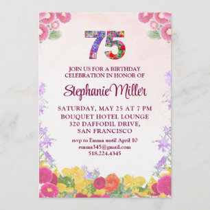 Invitación Fiesta de cumpleaños número 75 - Floral Blush Bloo