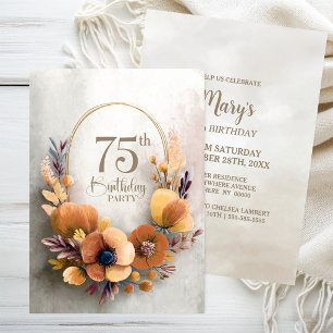 Invitación Fiesta de cumpleaños número 75 Floral Naranja