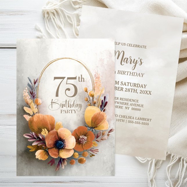 Invitación Fiesta de cumpleaños número 75 Floral Naranja (Subido por el creador)