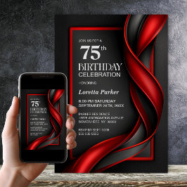 Invitación Fiesta de cumpleaños número 75 moderna en negro y