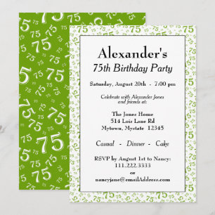 Invitación Fiesta de Cumpleaños número 75 Patrón de Número Ve